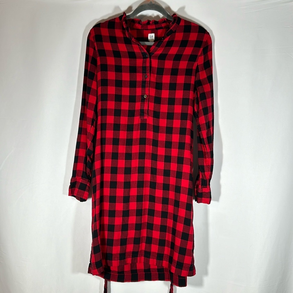 Gap Red & Black Plaid Flannel Long Sleeve Dress